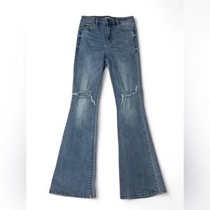 Hidden High Rise Distressed Flare Jeans